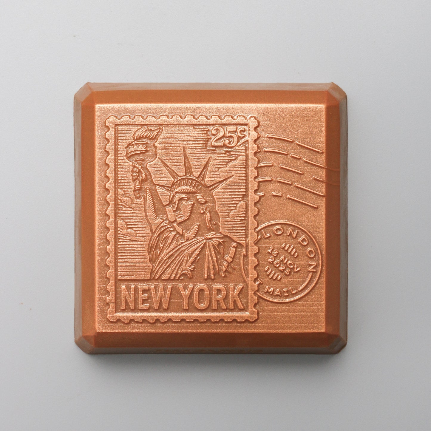 Copper New York stamp design on a gray background