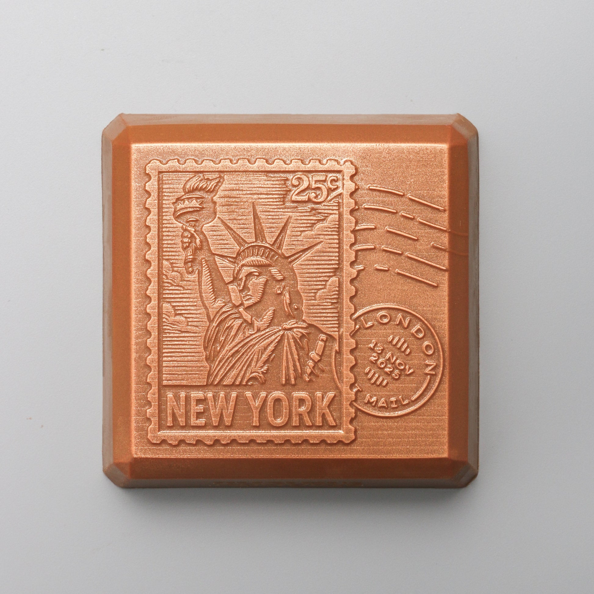Copper New York stamp design on a gray background