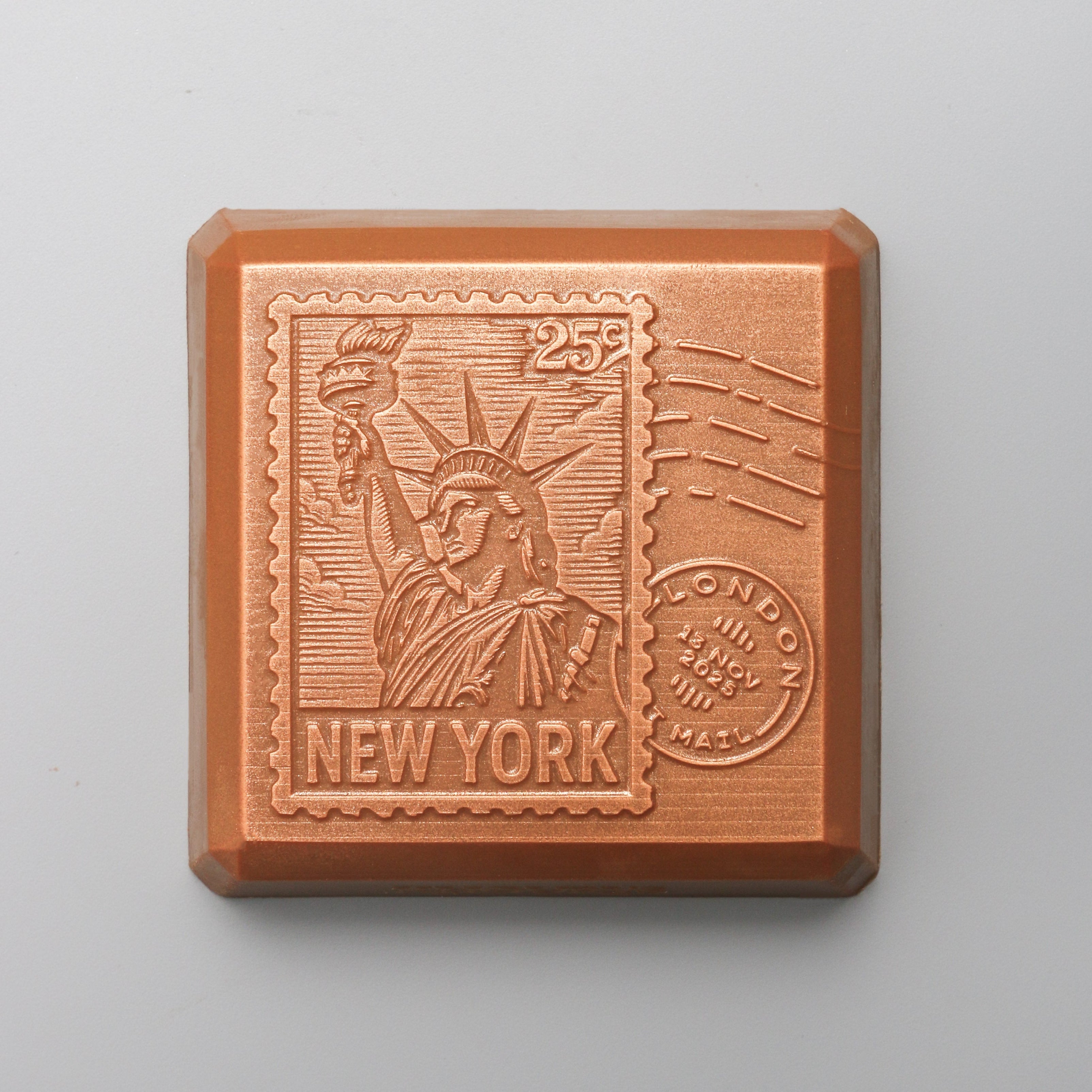 Copper New York stamp design on a gray background
