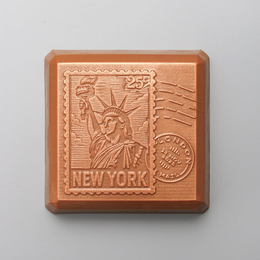 Copper New York stamp design on a gray background